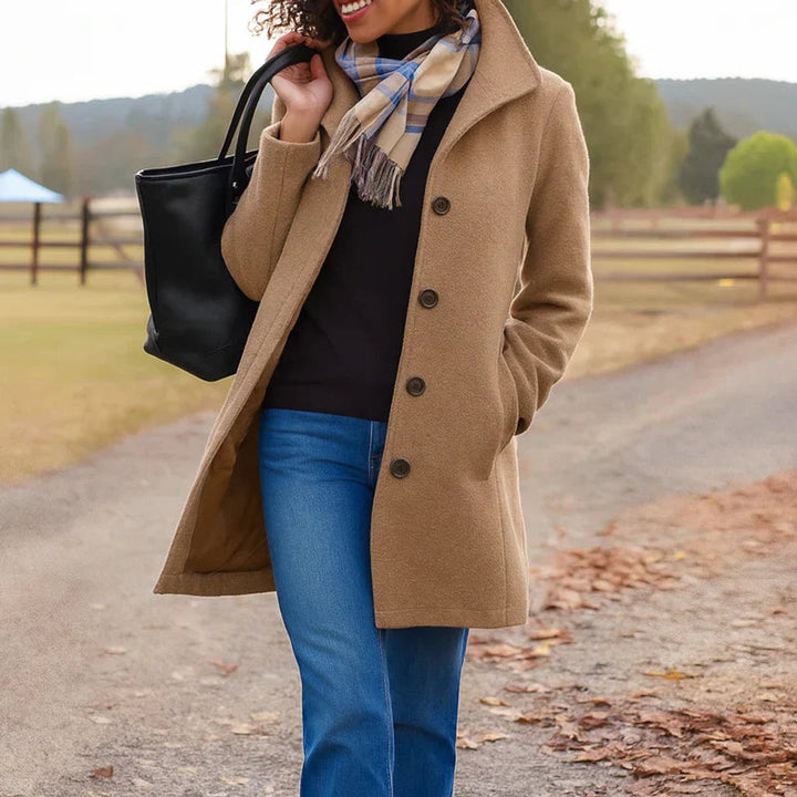 Phoebe | Women's Classic Mid-Length Button-Up Wool Coat