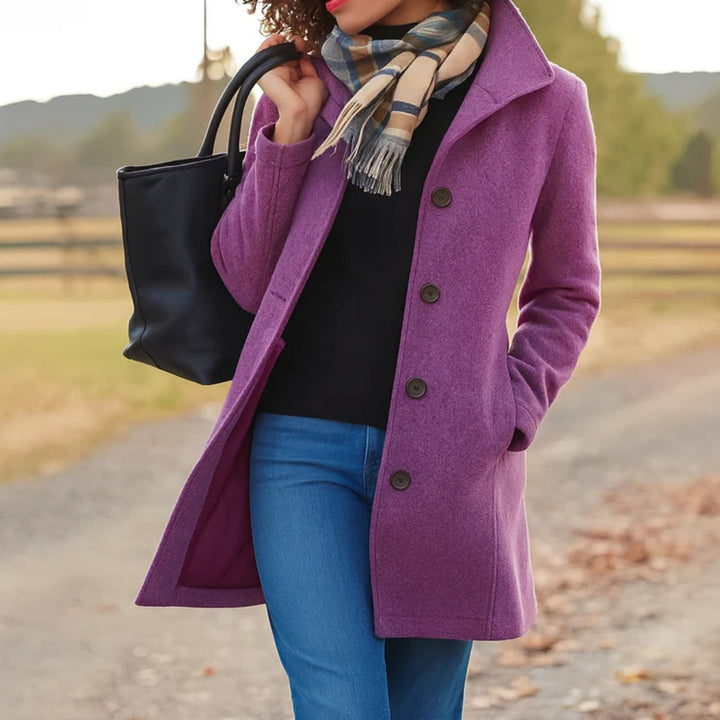 Phoebe | Women's Classic Mid-Length Button-Up Wool Coat