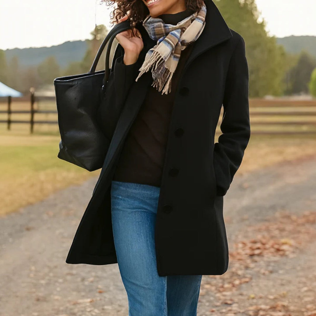 Phoebe | Women's Classic Mid-Length Button-Up Wool Coat
