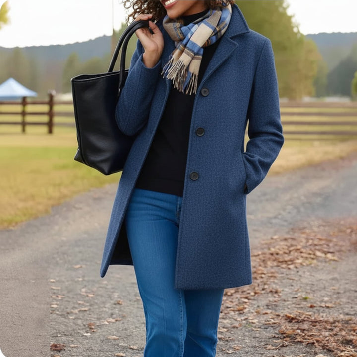 Phoebe | Women's Classic Mid-Length Button-Up Wool Coat