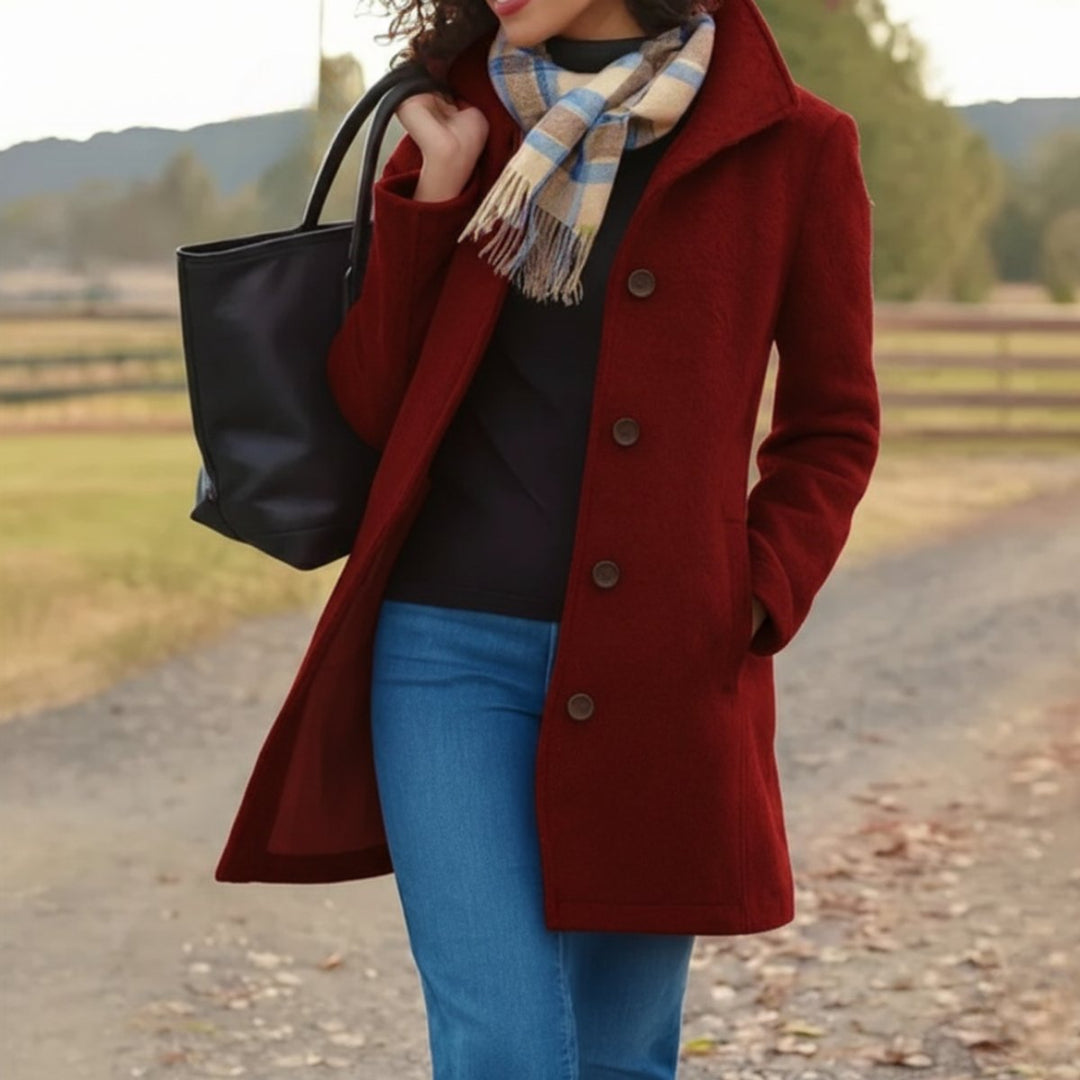 Phoebe | Women's Classic Mid-Length Button-Up Wool Coat