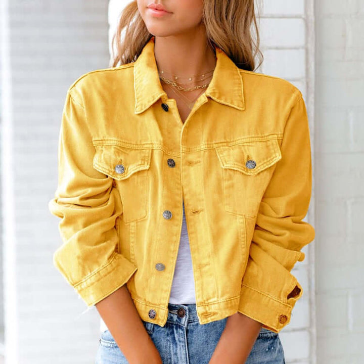Willow | Women's Classic Pink Denim Coat Button-Up Cropped Jacket