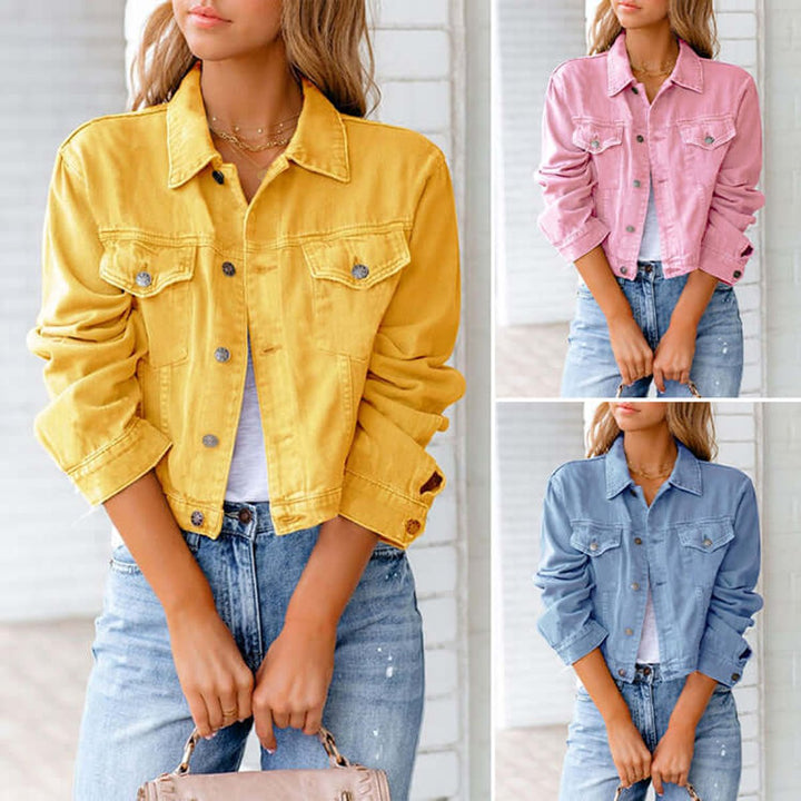 Willow | Women's Classic Pink Denim Coat Button-Up Cropped Jacket