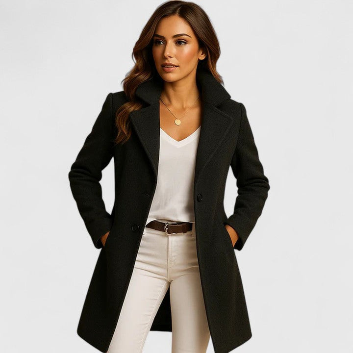 Phoebe | Women's Classic Single-Breasted Longline Wool Coat Notch Lapel