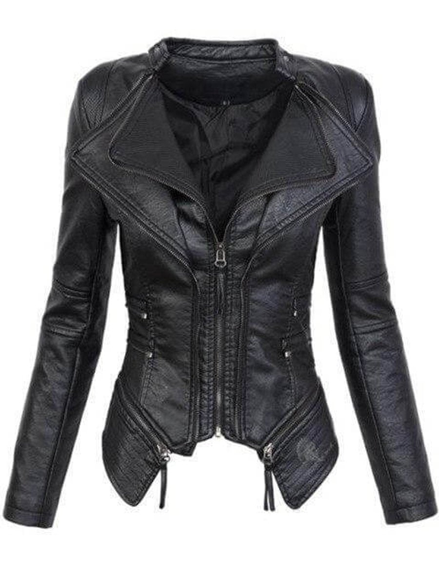 Rosie | Womens Coat Asymmetrical Zip Slim Faux Leather Biker Jacket