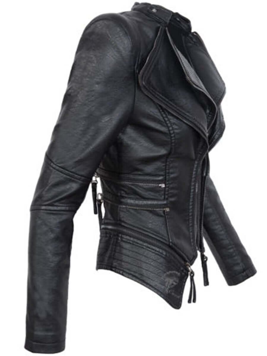 Rosie | Womens Coat Asymmetrical Zip Slim Faux Leather Biker Jacket