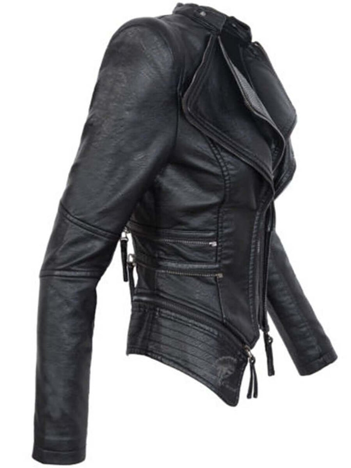 Rosie | Womens Coat Asymmetrical Zip Slim Faux Leather Biker Jacket