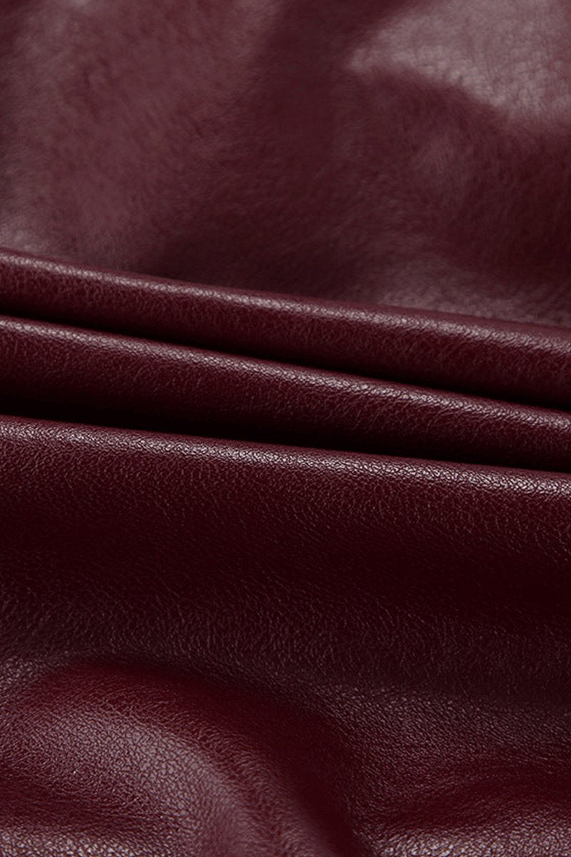 Freya | Women's Coat Burgundy Faux Leather Cropped Zip-Up Jacket