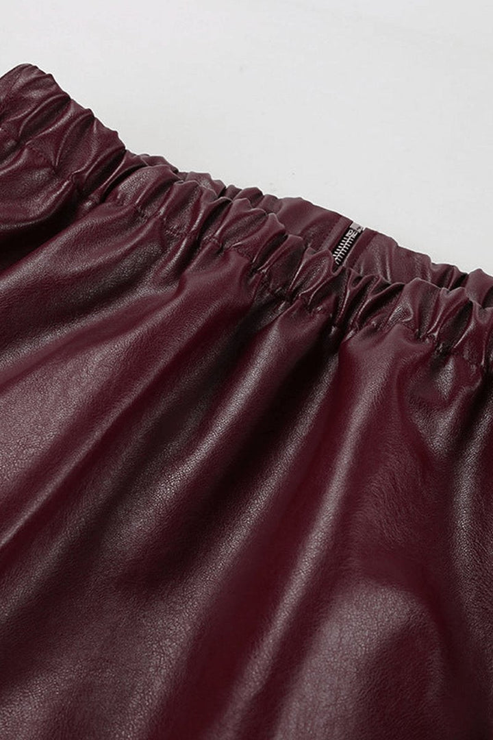 Freya | Women's Coat Burgundy Faux Leather Cropped Zip-Up Jacket