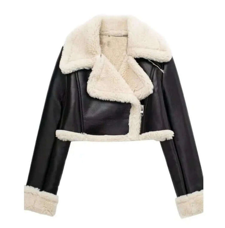 Florence | Women's Coat Cropped Shearling Faux Leather Aviator Jacket