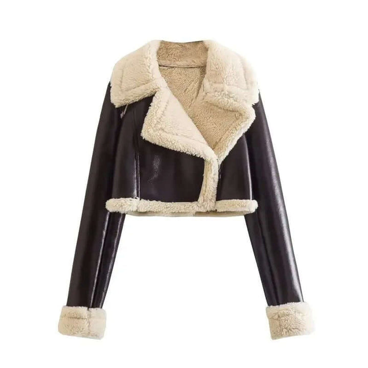 Florence | Women's Coat Cropped Shearling Faux Leather Aviator Jacket