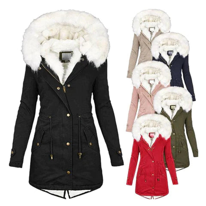 Olivia | Women's Coat Faux Fur Hooded Fleece-Lined Slim Parka Jacket