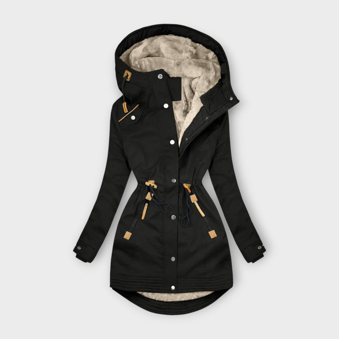 Ella | Womens Coat Fleece-Lined Hooded Drawstring Parka Jacket