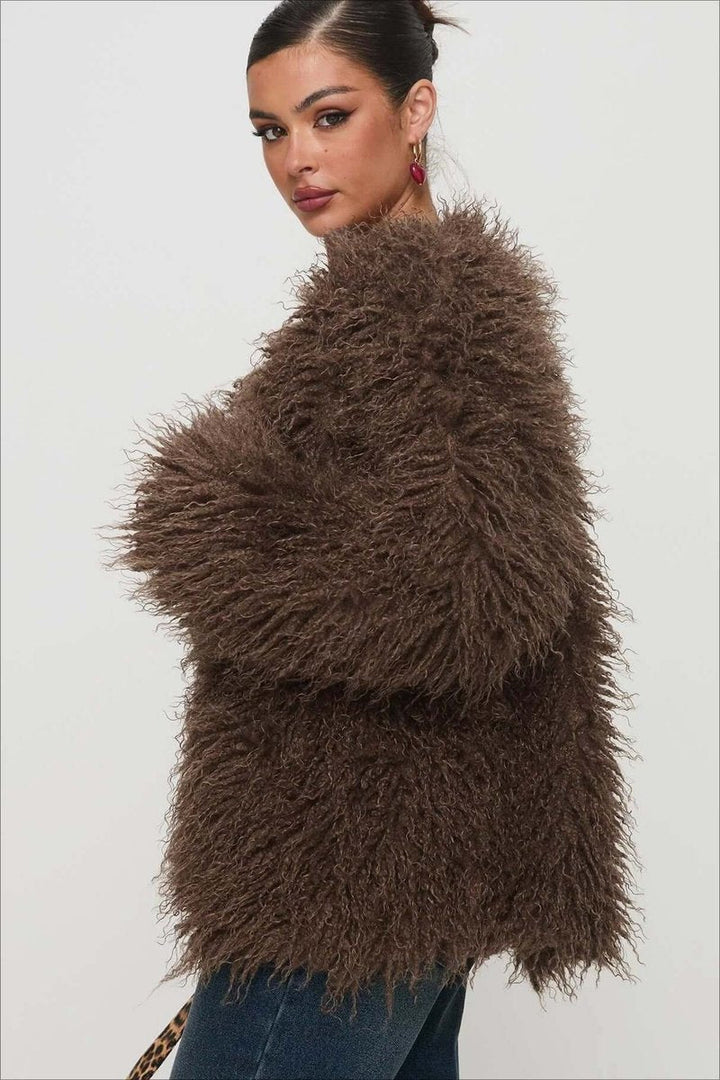 Ella | Womens Coat Fluffy Oversized Shaggy Faux Fur Open Front Jacket
