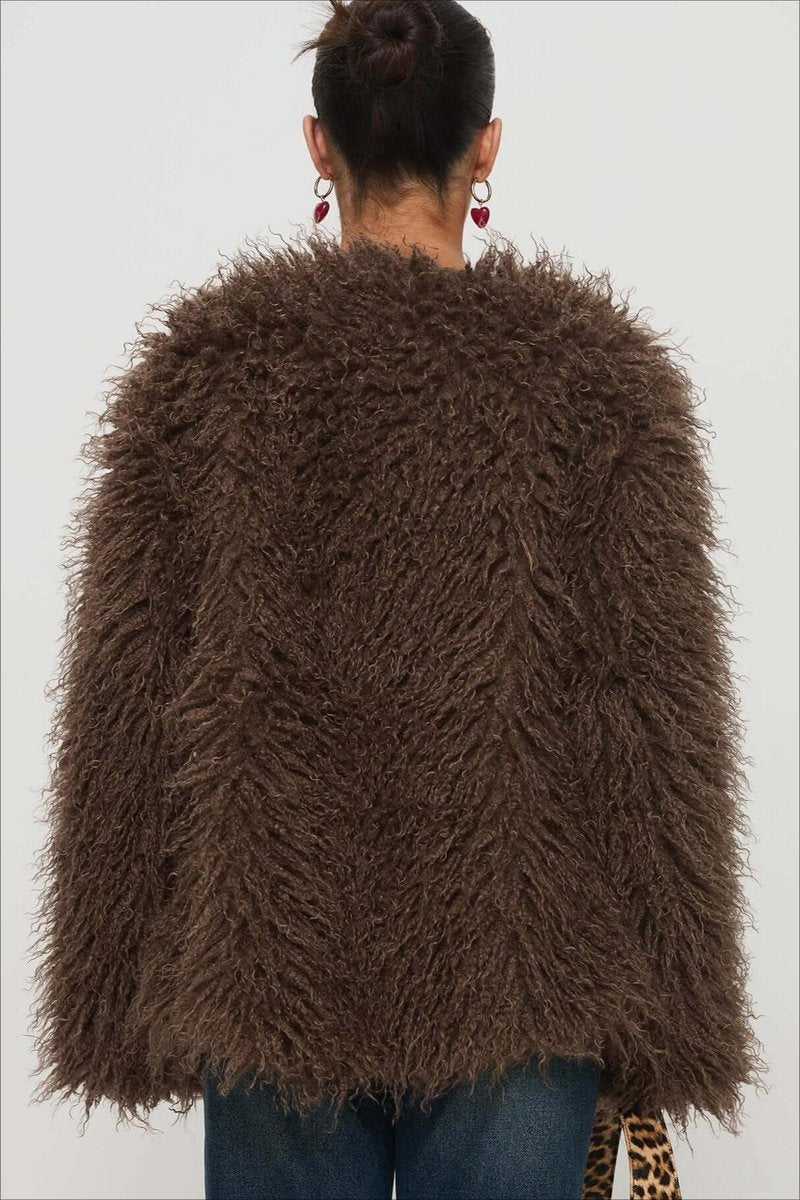 Ella | Womens Coat Fluffy Oversized Shaggy Faux Fur Open Front Jacket