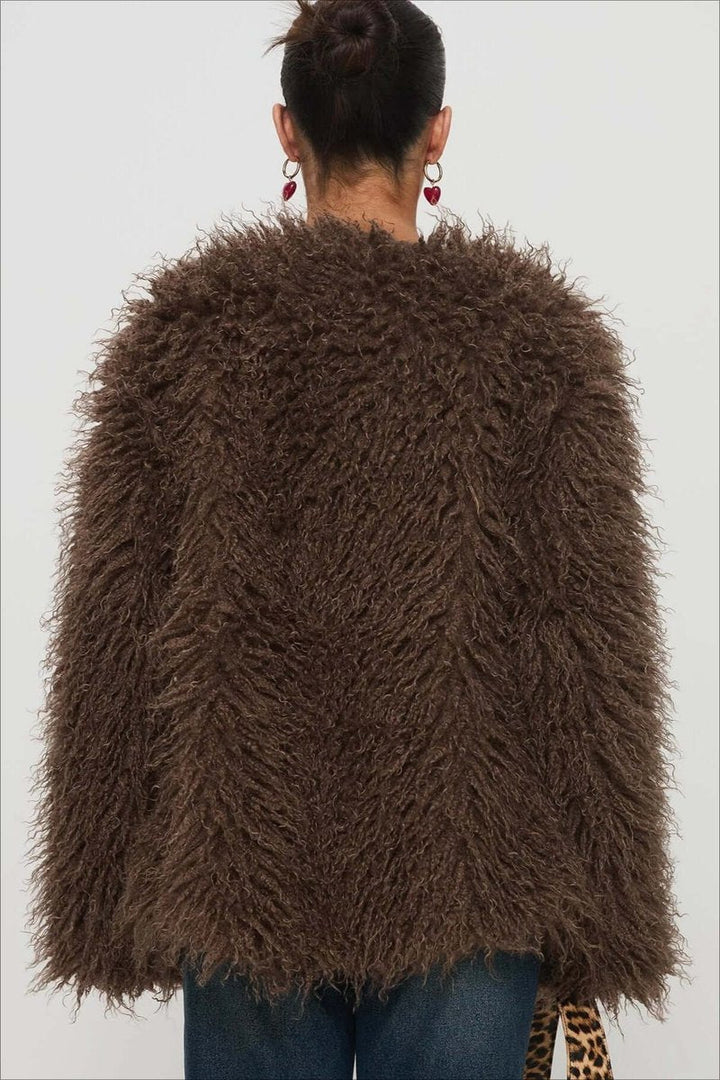 Ella | Womens Coat Fluffy Oversized Shaggy Faux Fur Open Front Jacket
