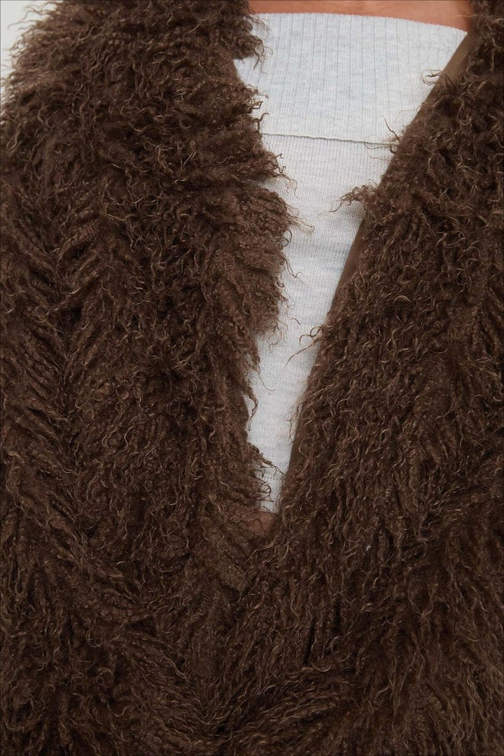 Ella | Womens Coat Fluffy Oversized Shaggy Faux Fur Open Front Jacket