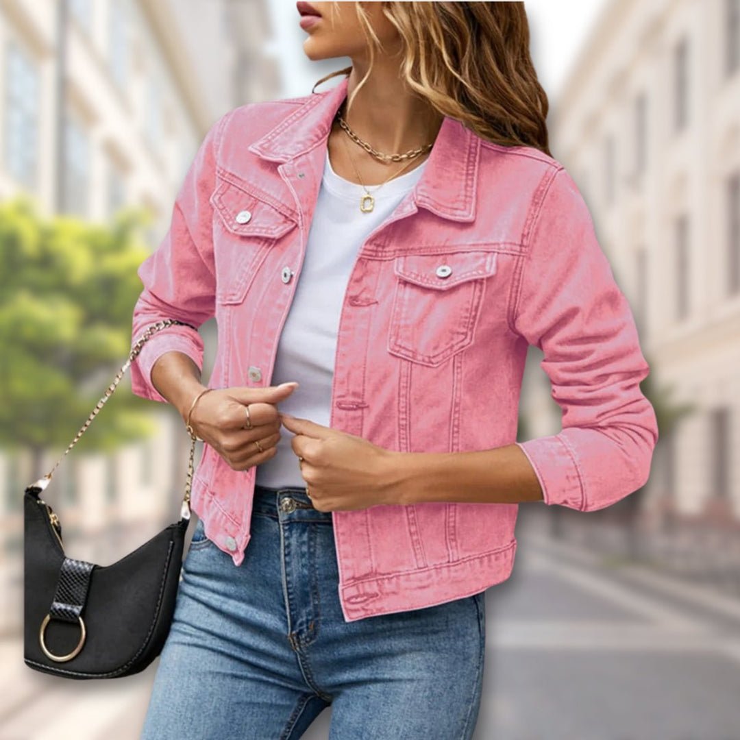Freya | Women's Coat-Style Button-Up Cropped Denim Jacket