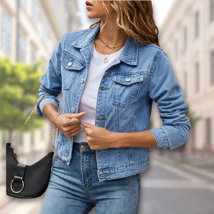 Freya | Women's Coat-Style Button-Up Cropped Denim Jacket