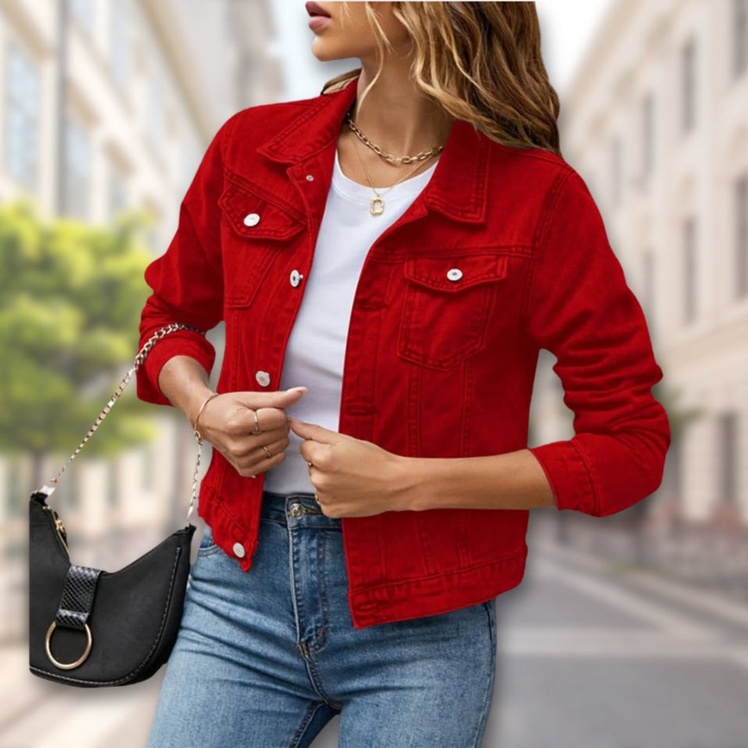 Freya | Women's Coat-Style Button-Up Cropped Denim Jacket
