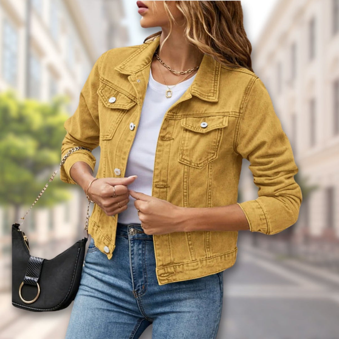 Freya | Women's Coat-Style Button-Up Cropped Denim Jacket