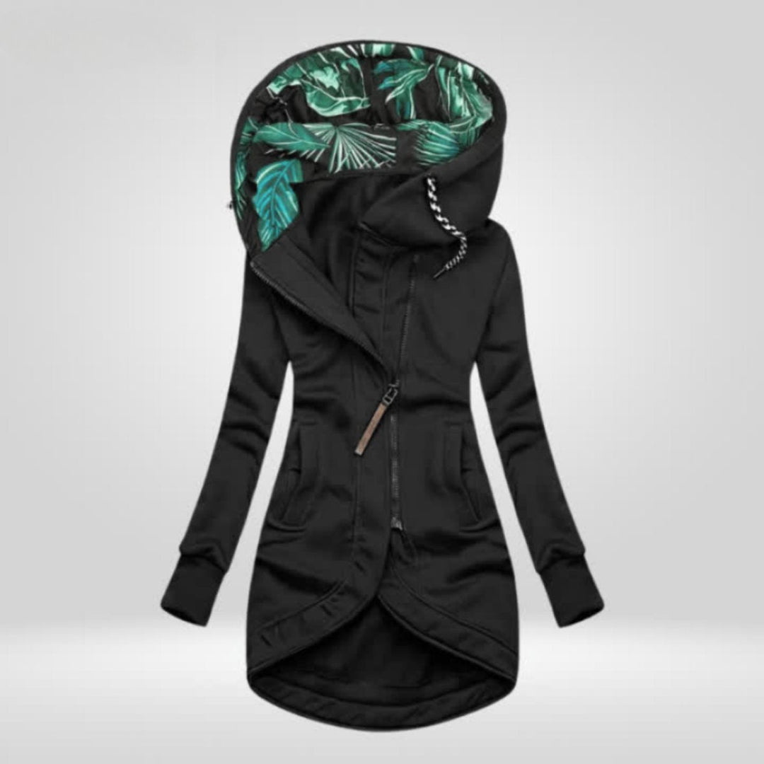 Scarlett | Women's Coat Zip-Up Hooded Longline Jacket Tropical Lining