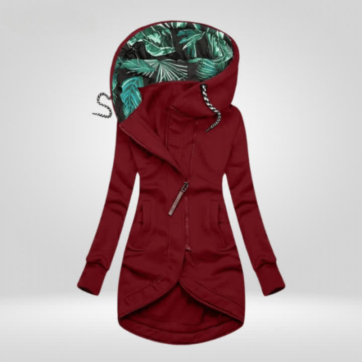 Scarlett | Women's Coat Zip-Up Hooded Longline Jacket Tropical Lining