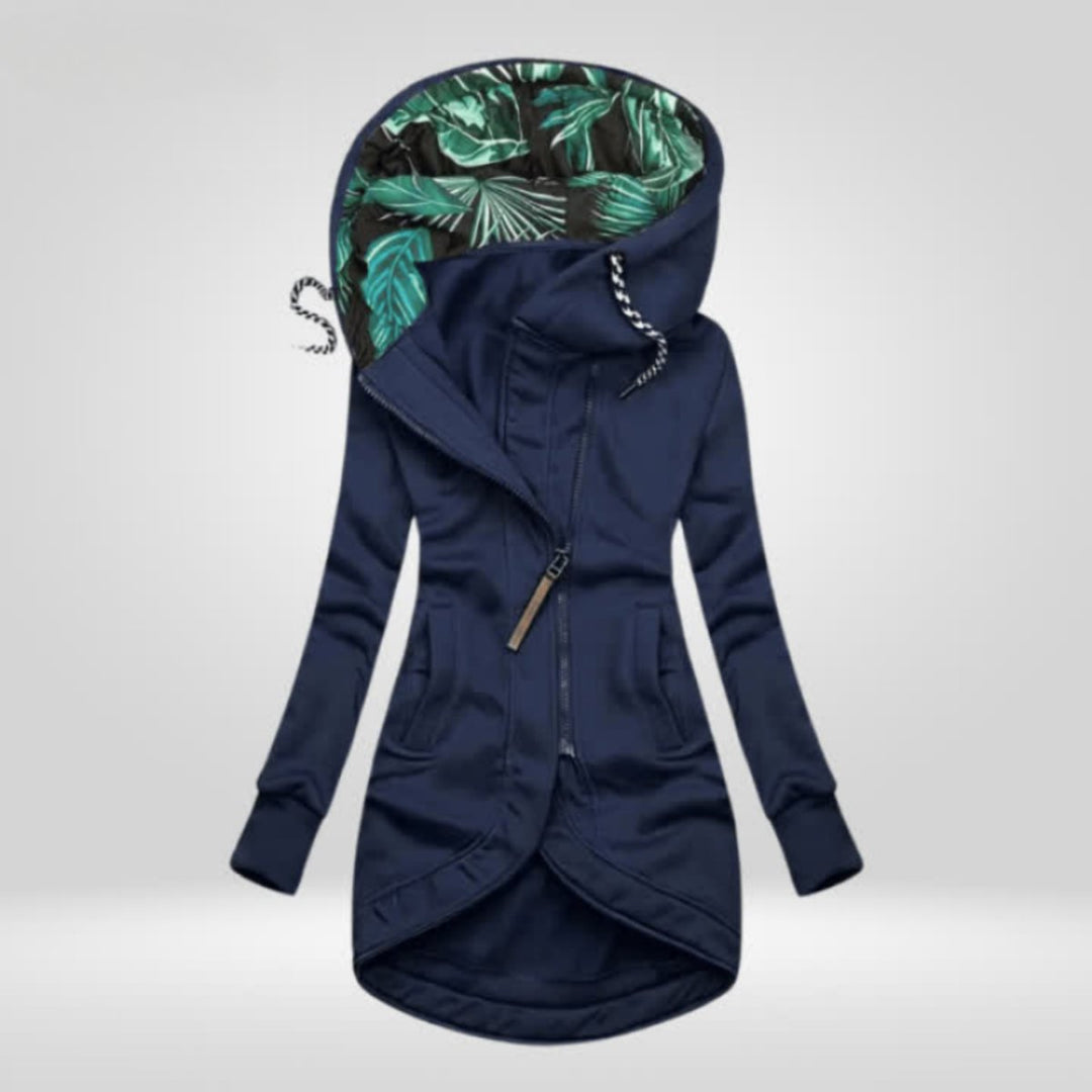Scarlett | Women's Coat Zip-Up Hooded Longline Jacket Tropical Lining