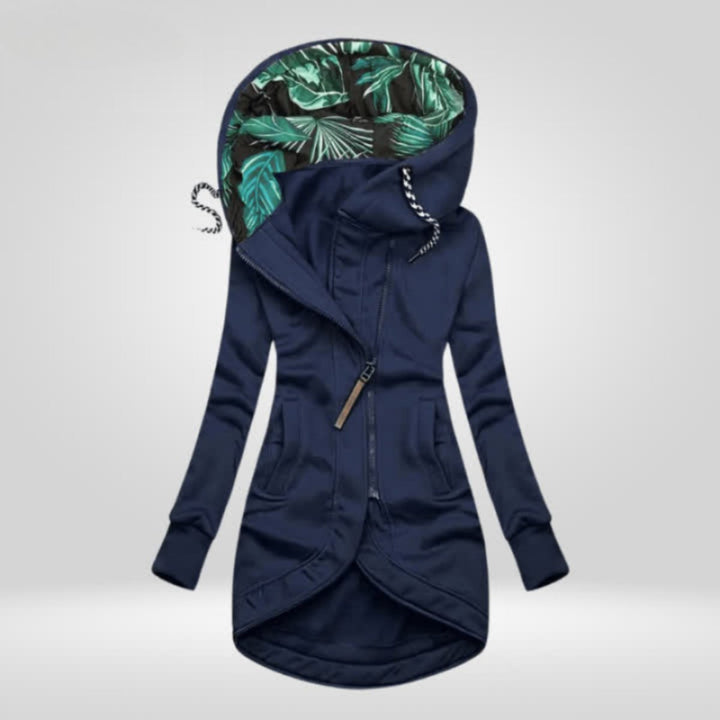 Scarlett | Women's Coat Zip-Up Hooded Longline Jacket Tropical Lining
