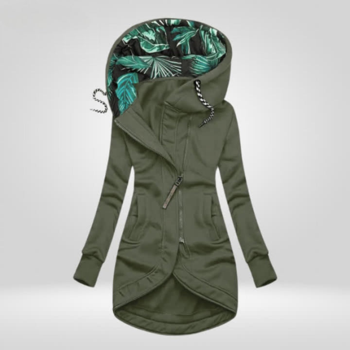 Scarlett | Women's Coat Zip-Up Hooded Longline Jacket Tropical Lining
