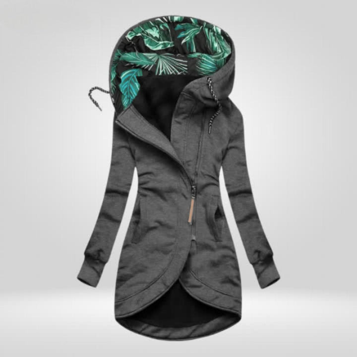 Scarlett | Women's Coat Zip-Up Hooded Longline Jacket Tropical Lining