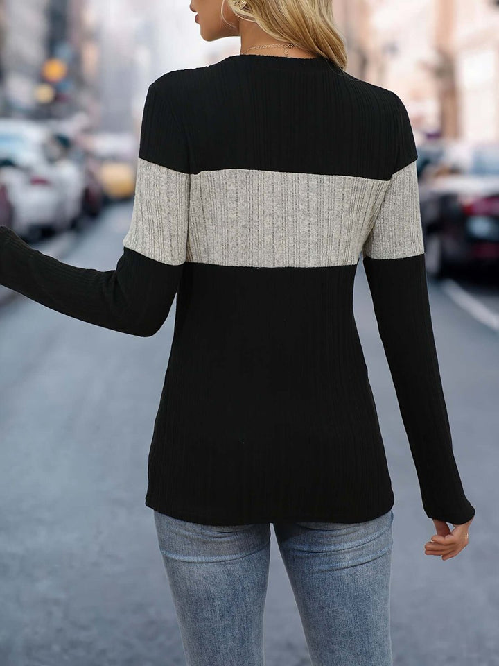 Grace | Women's Colour Block Ribbed Jumper Round Neck Long Sleeve