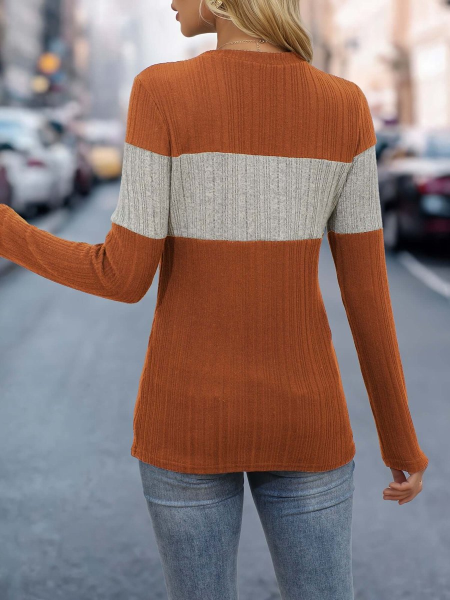 Grace | Women's Colour Block Ribbed Jumper Round Neck Long Sleeve