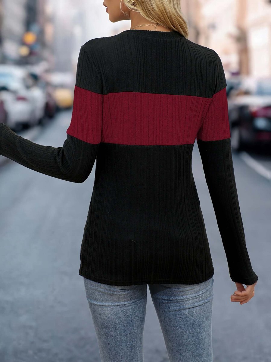 Grace | Women's Colour Block Ribbed Jumper Round Neck Long Sleeve