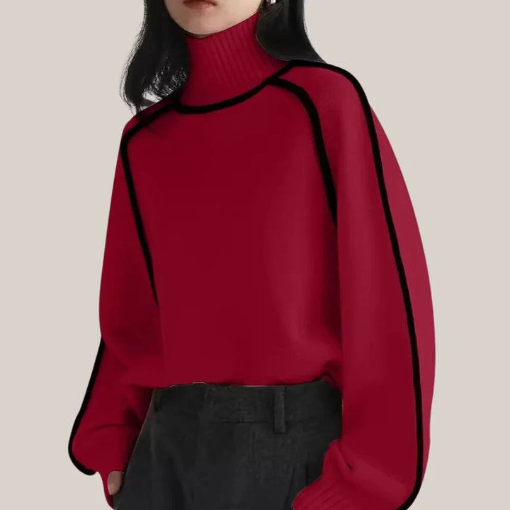 Freya | Women's Contrast Trim Roll Neck Knitted Jumper Raglan Sleeves