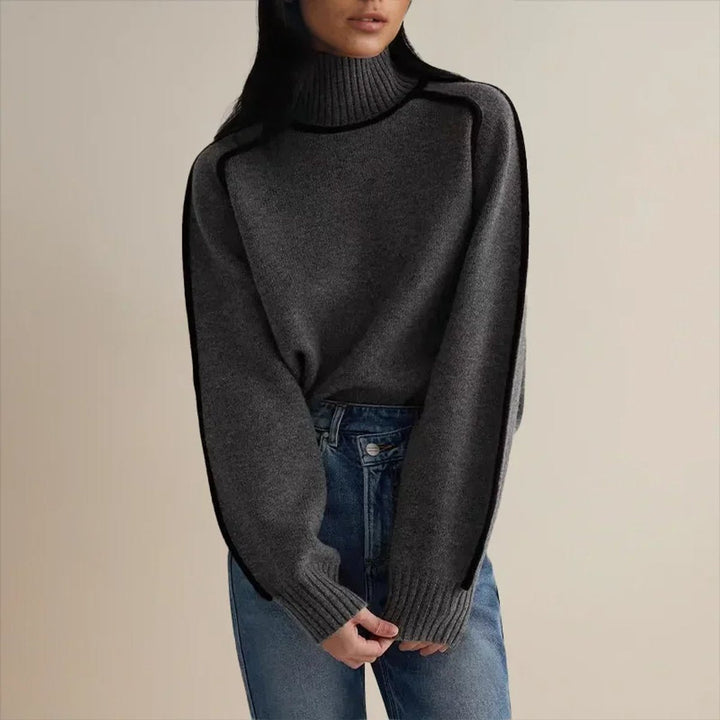Freya | Women's Contrast Trim Roll Neck Knitted Jumper Raglan Sleeves