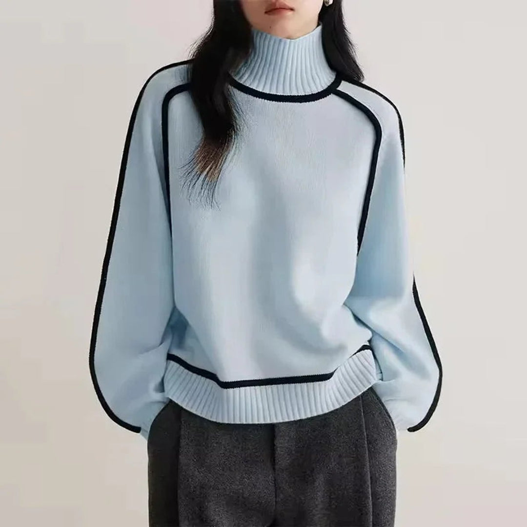Freya | Women's Contrast Trim Roll Neck Knitted Jumper Raglan Sleeves