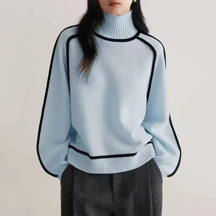 Freya | Women's Contrast Trim Roll Neck Knitted Jumper Raglan Sleeves