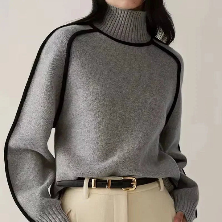 Freya | Women's Contrast Trim Roll Neck Knitted Jumper Raglan Sleeves