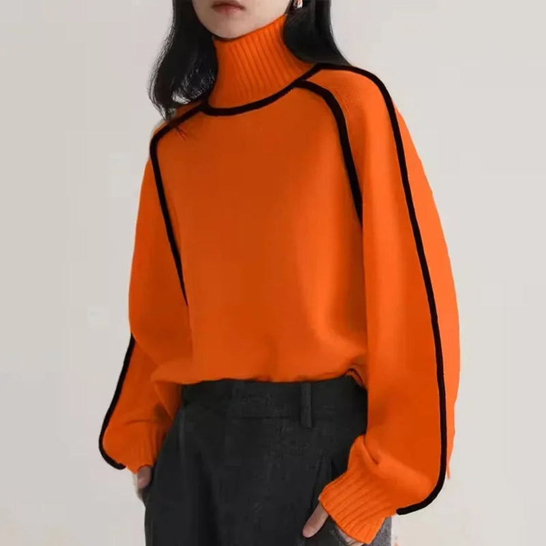 Freya | Women's Contrast Trim Roll Neck Knitted Jumper Raglan Sleeves