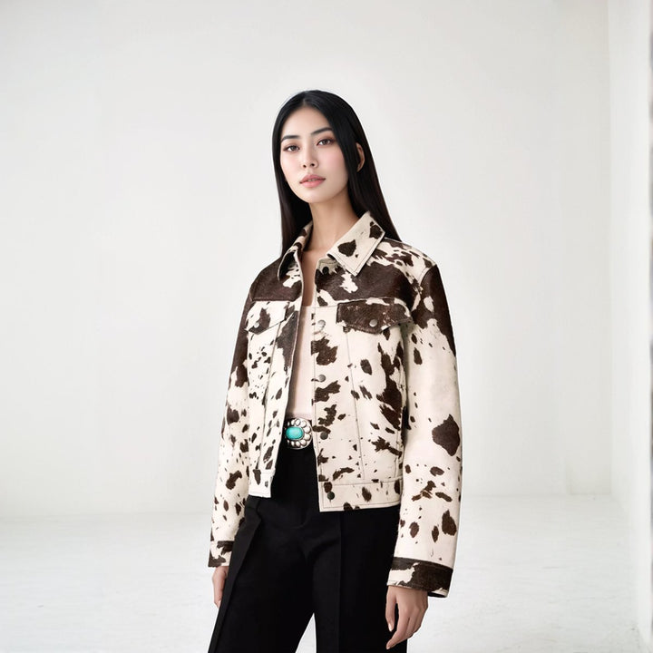 Sophie | Women's Cow Print Single-Breasted Structured Coat Jacket
