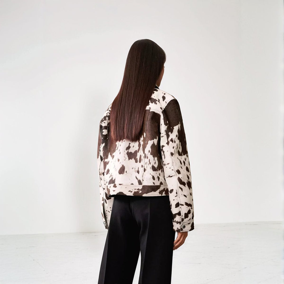 Sophie | Women's Cow Print Single-Breasted Structured Coat Jacket