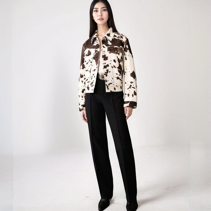 Sophie | Women's Cow Print Single-Breasted Structured Coat Jacket