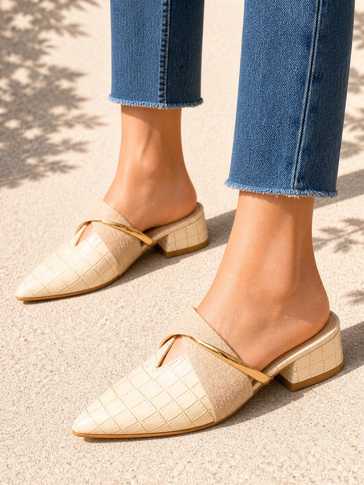 Amelia | Women's Croc Effect Block Heel Mules Pointed Toe Slip-On