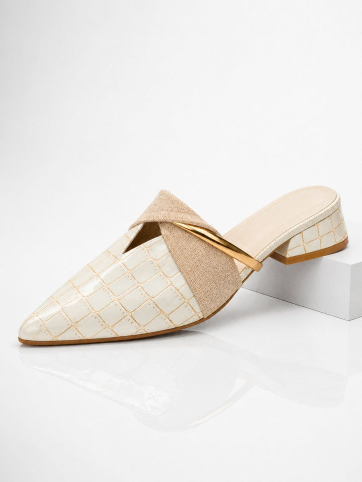 Evelyn | Women's Croc Effect Low Block Heel Mules Crossover Strap