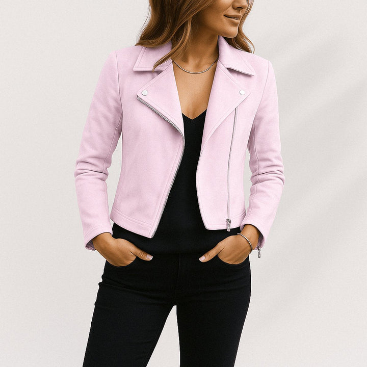 Florence | Women's Cropped Asymmetric-Zip Suede Moto Biker Coat Jacket
