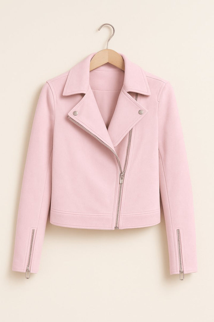 Florence | Women's Cropped Asymmetric-Zip Suede Moto Biker Coat Jacket