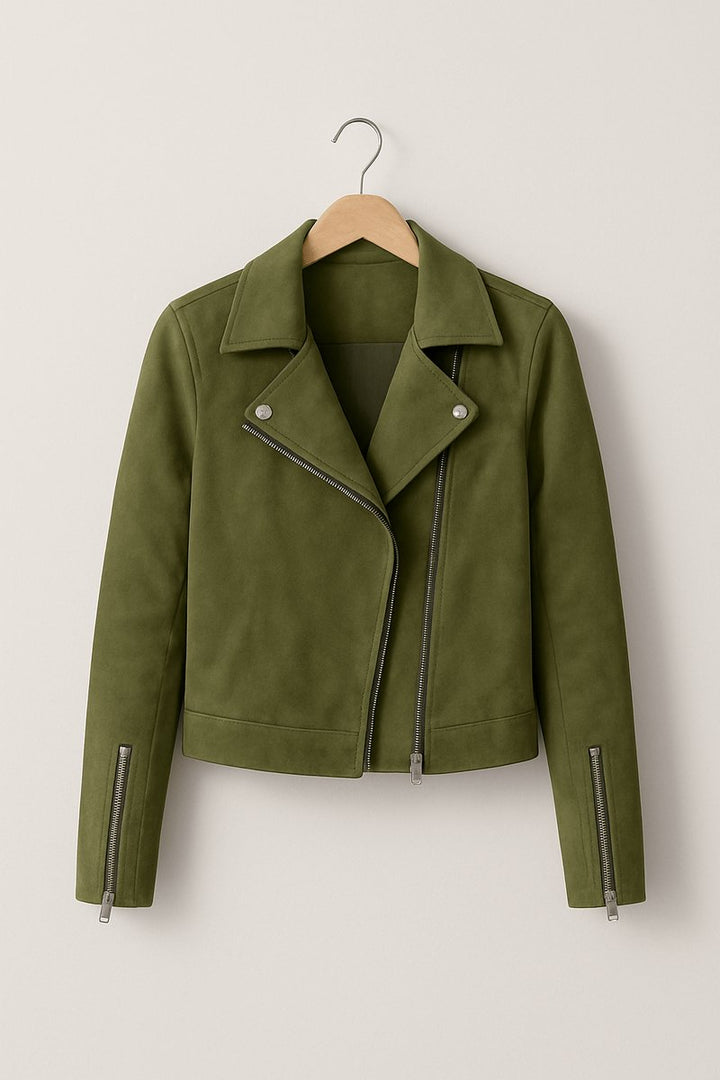 Florence | Women's Cropped Asymmetric-Zip Suede Moto Biker Coat Jacket