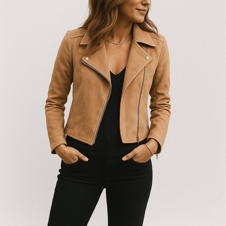 Florence | Women's Cropped Asymmetric-Zip Suede Moto Biker Coat Jacket