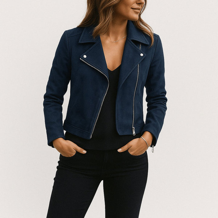 Florence | Women's Cropped Asymmetric-Zip Suede Moto Biker Coat Jacket